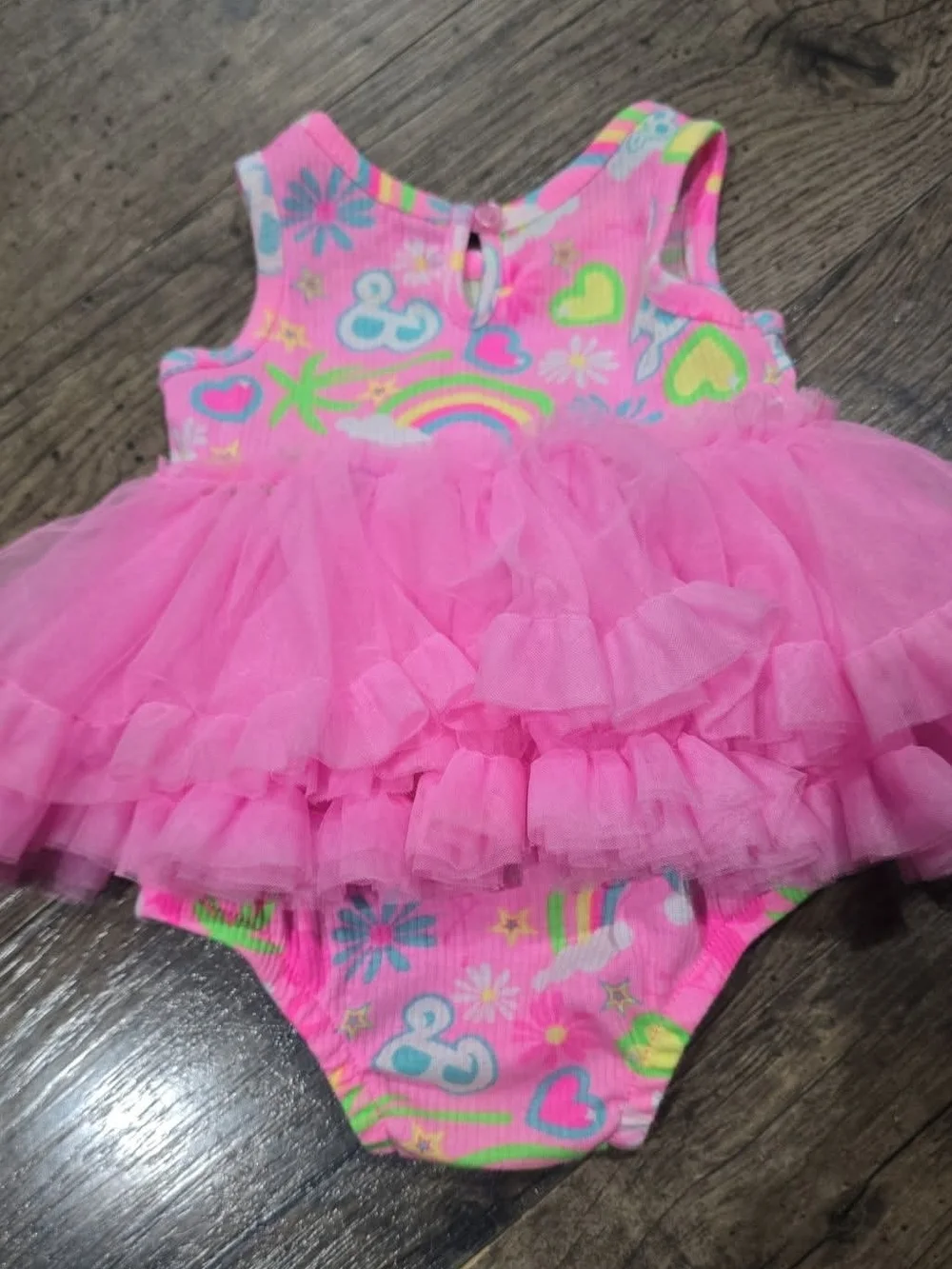 Barbie Pink Rainbow Floral Infant Romper Sz 0/3 Months